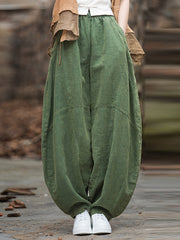 Elasticity Pockets Solid Color Split-Joint Loose Pants Cropped Trousers