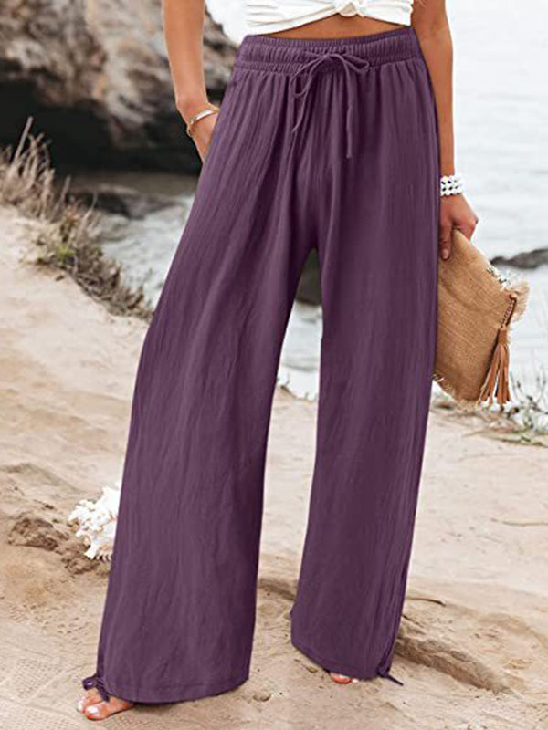 Drawstring Elasticity Solid Color Loose Wide Leg Trousers Pants