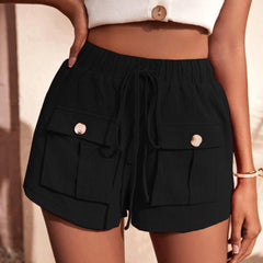 Loose Mid Rise Drawstring Straight Shorts