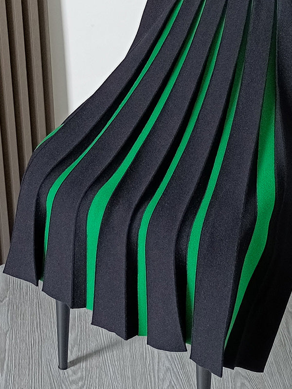 Contrast Color Pleated A-Line Loose Skirts Bottoms