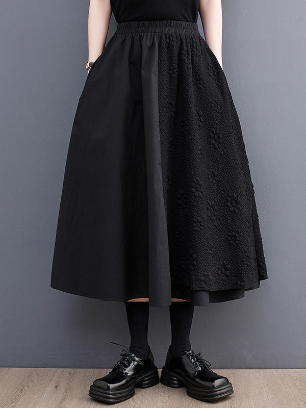 Jacquard Solid Color Split-Joint A-Line Loose Skirts Bottoms