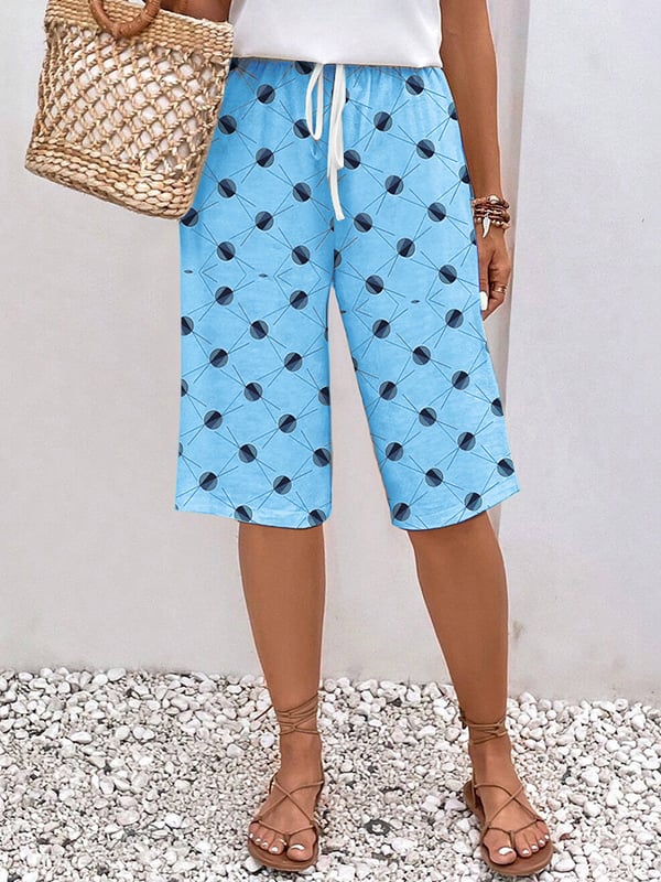Women's Polka-Dot Stripe Design Printed Lace-Up Elastic Waist Loose Casual Pants