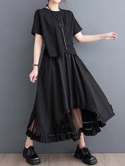 Elastics Gauze Solid Color Split-Joint Loose Skirts Bottoms