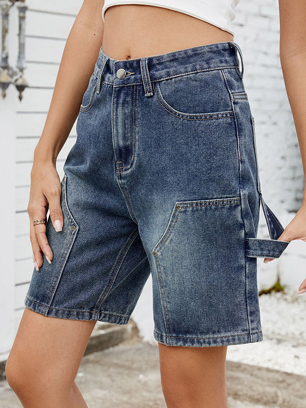 Buttoned Pockets Wide Leg Shorts Bottoms Jean Pants Bottoms