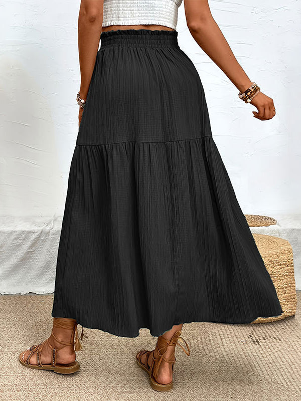 Elasticity Solid Color Split-Joint Split-Side A-Line Loose Skirts Bottoms
