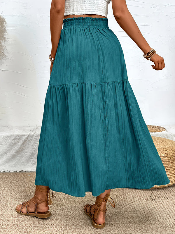 Elasticity Solid Color Split-Joint Split-Side A-Line Loose Skirts Bottoms