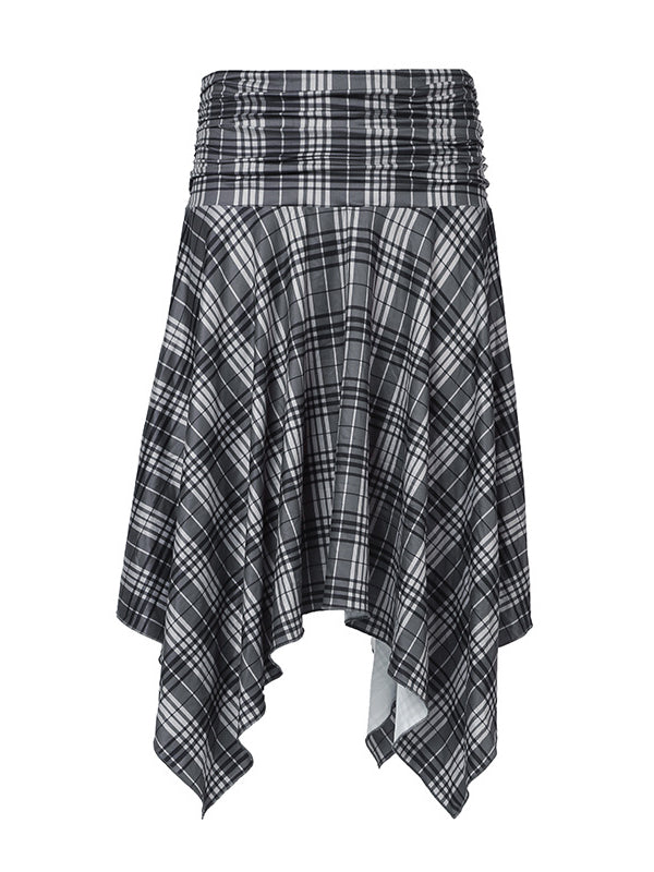 Plaid Low Waist Irregular Skirt