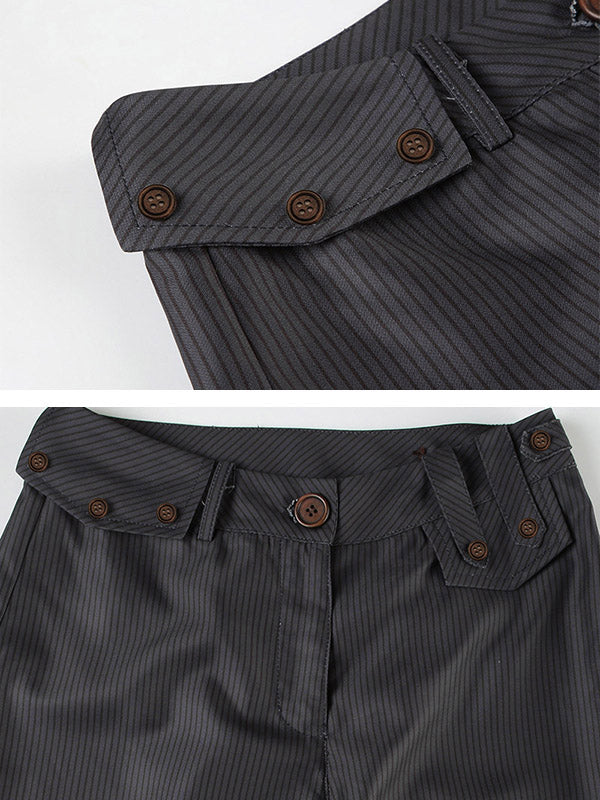 Buttoned Striped Flared Pants Loose Trousers Suit Pants