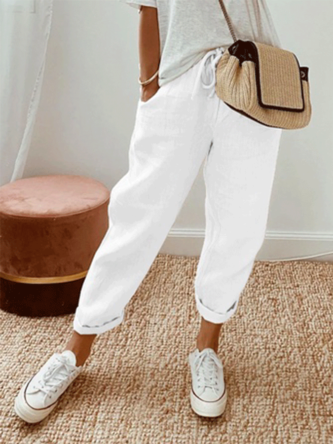 Women'S Cotton Linen Solid Color Casual Trousers