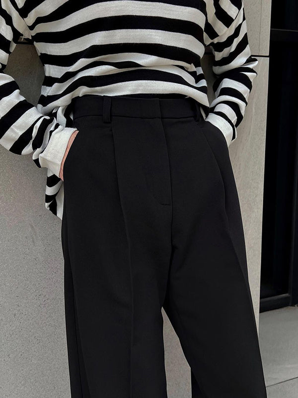 No Belt Solid Color High Waisted Loose Trousers Suit Pants