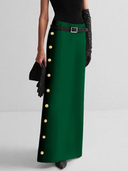 Buttoned No Belt Solid Color High Waisted Skirts Bottoms