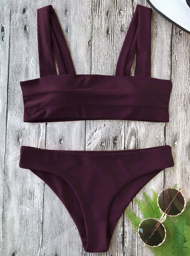Bikini New Wide Straps Padded Bandeau Bikini Set