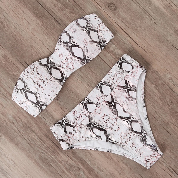 White Snakeskin Bikini Swimwear Women  Brazilian Bikini Set Push Up