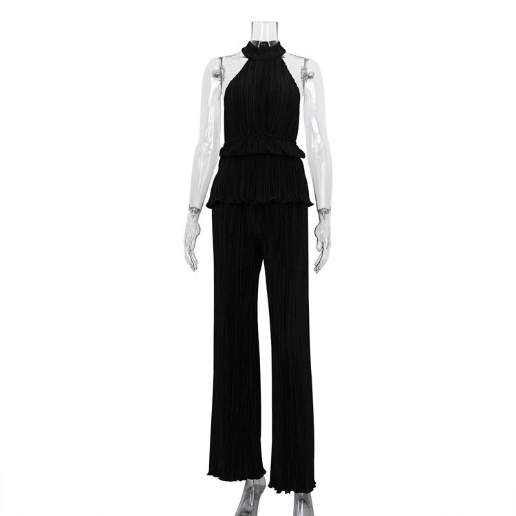 Sahara Plissé Halter Jumpsuit Set