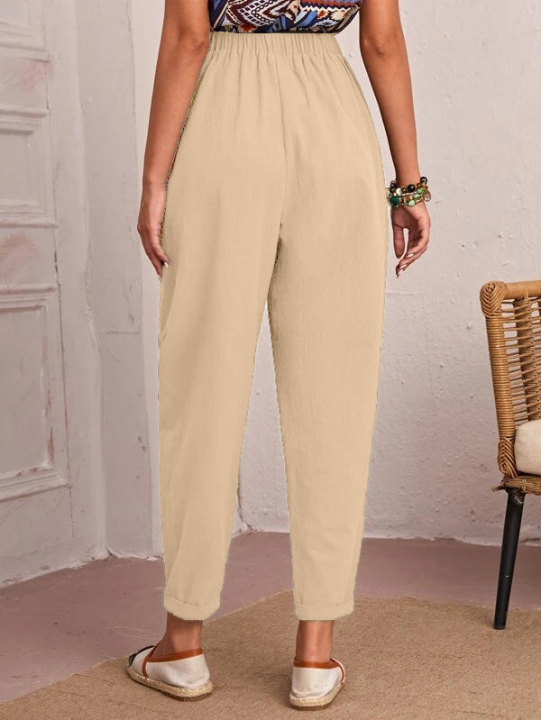 Cotton and Linen Elastic Waist Pockets and Leggings