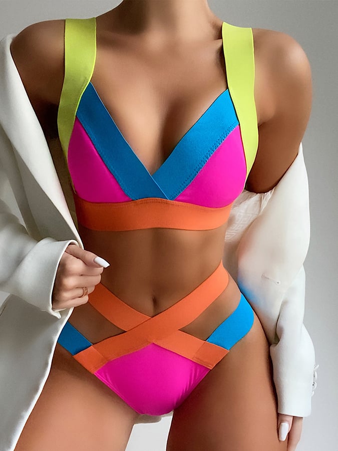 Ladies Split Cross Color Sexy Bikini