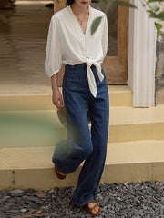 Casual High Waisted Loose Solid Color Pants Bottoms