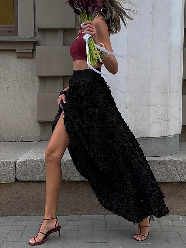 Solid Color Three-Dimensional Flower A-Line High Waisted Skirts Bottoms