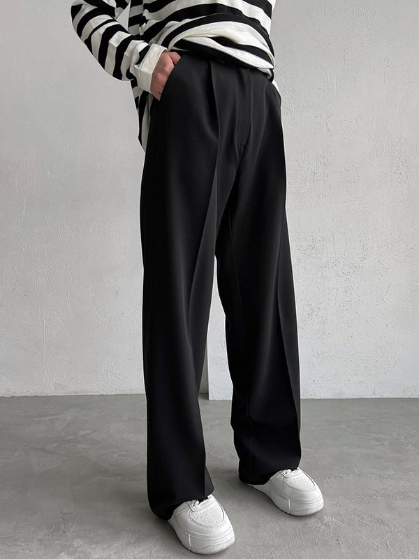 No Belt Solid Color High Waisted Loose Trousers Suit Pants