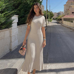 Sanra Short-Sleeve Ribbed Midi Dress