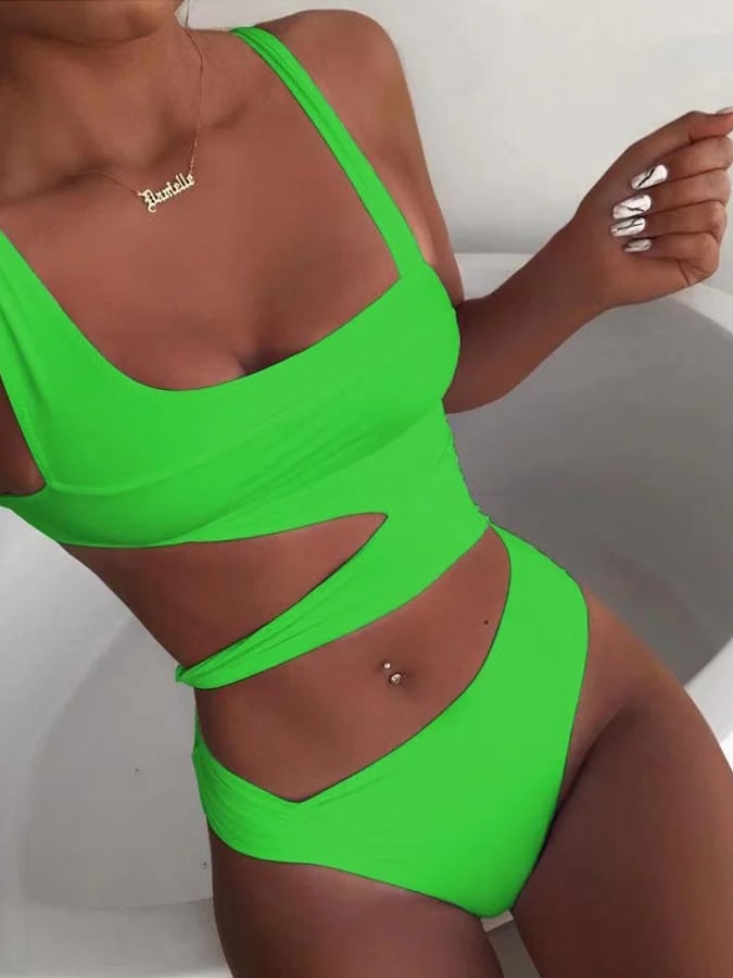 Women's sexy one-piece slimming solid color bikini swimsuit