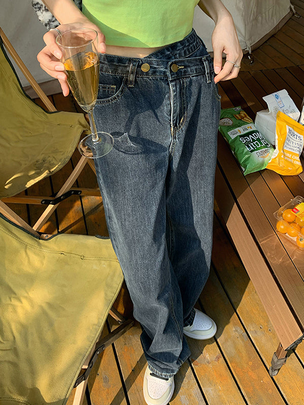 Casual High Waisted Split-Joint Jean Pants Bottoms