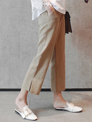 Linen Chic Plus Size Loose Casual Split-Side Ninth Pants