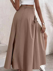 Belted Pockets Split-Joint Split-side Zipper A-line Loose Skirts Bottoms