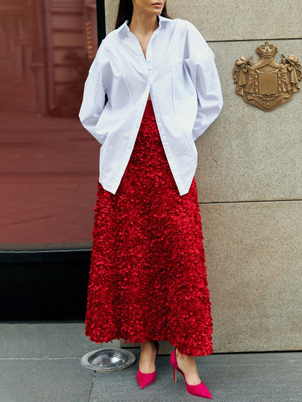 Solid Color Three-Dimensional Flower A-Line High Waisted Skirts Bottoms