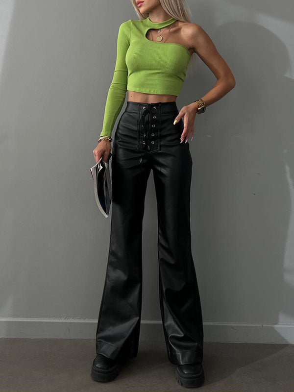 Bandage Solid Color Flared Pants Trousers Pants