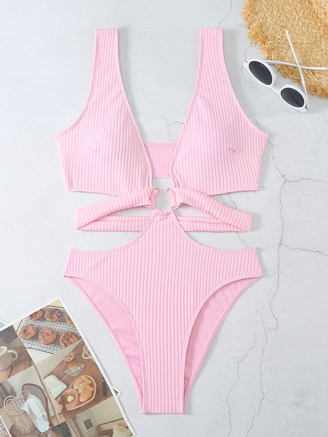 Women's Solid Color Sexy Textured Fabric One-Piece Swimsuit