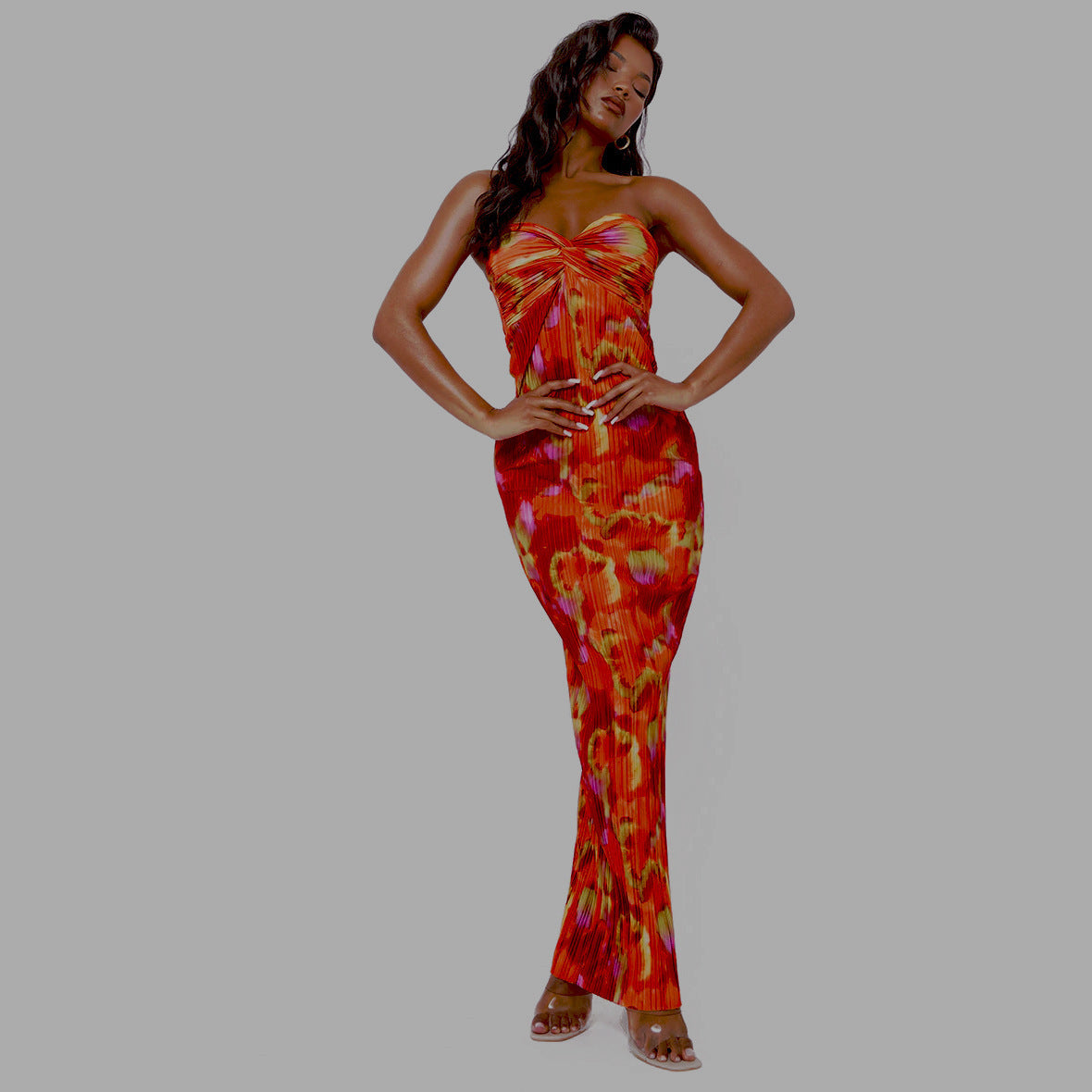 Santorini Plisse Knot Bandeau Maxi Dress