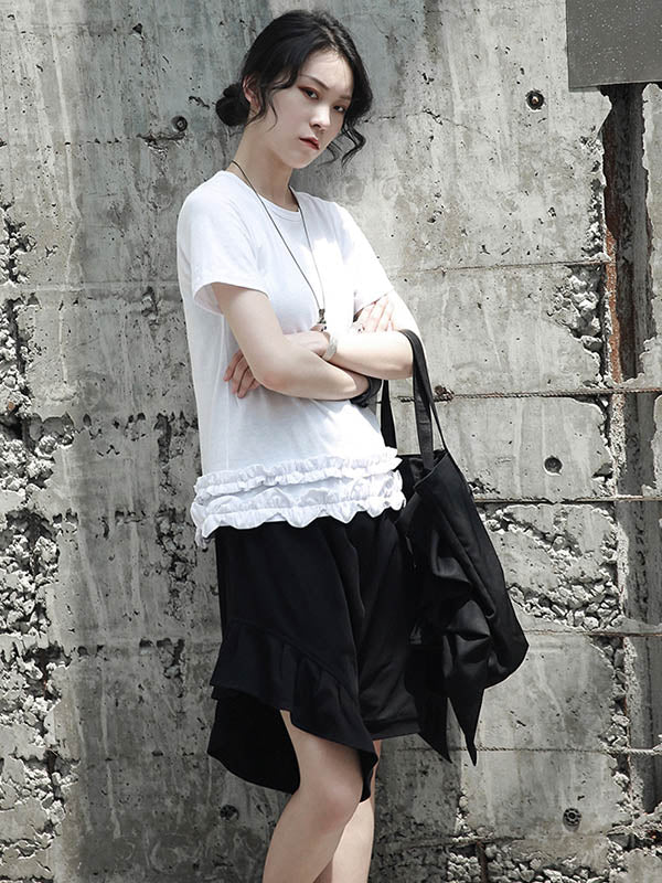 Original Solid Color Falbala Asymmetric Irregularity Shorts