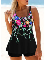 Flat Angle Loose Print Split Swimsuit