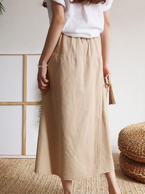 Asymmetric Elasticity Pockets Solid Color Split-Front Split-Joint Loose Wide Leg Trousers Pants