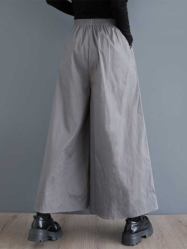 Elasticity Flower Print Pockets Loose Wide Leg Pants Culotte