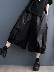 Solid Color Split-Joint Ninth Pants Wide Leg Casual Pants Bottoms