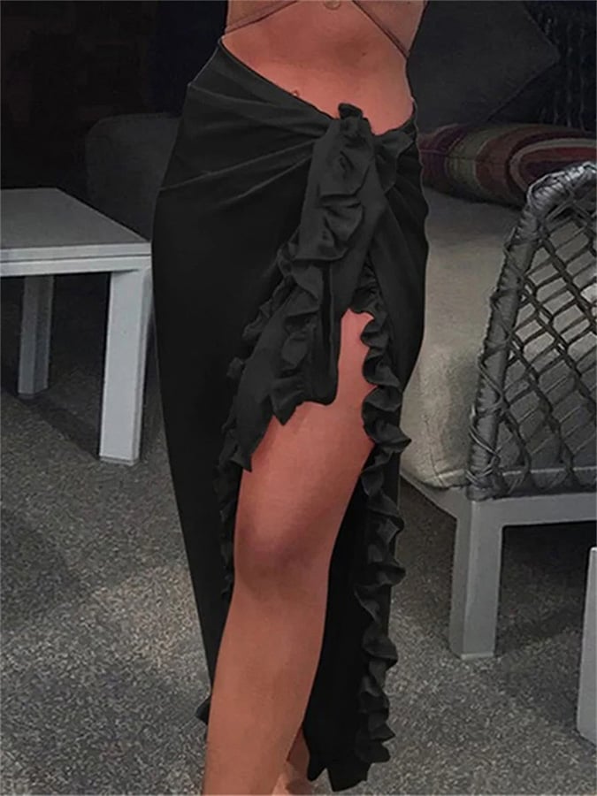 Women's Chiffon Ruffle Beach Sunscreen Cover Up Skirt