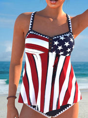 Women's Vacation Flag Printed Two-Piece Swimsuit Set