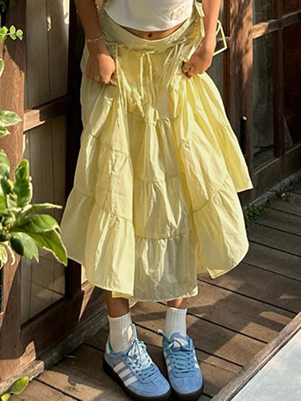 Bow Low Waist Skirt In Yellow