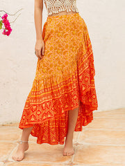 Vacation Loose Irregular Clipping Floral Printed Skirt
