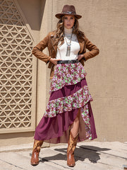 Vacation Loose A-Line Floral Printed Patchwork Skirt