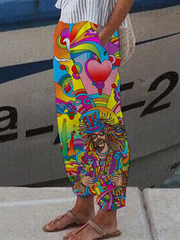 Women's Love Oil Painting Print Wide Leg Pants
