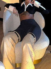 Belted Split-Joint High Waisted Flared Trousers