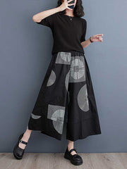 Elasticity Printed High Waisted Loose Pants Cropped Trousers