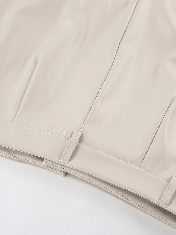 Pockets Solid Color Split-Front Zipper Skinny Wrap Skirts Bottoms