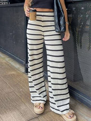 Casual Stripe Knit Straight-Leg Pants
