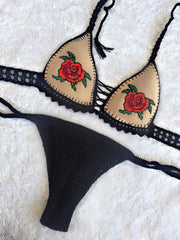 Women's Bikini Crochet Embroidery Rose Swimsuit