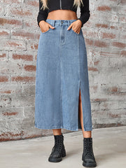 Elasticity Pockets Split-Side A-Line High Waisted Skirts Bottoms