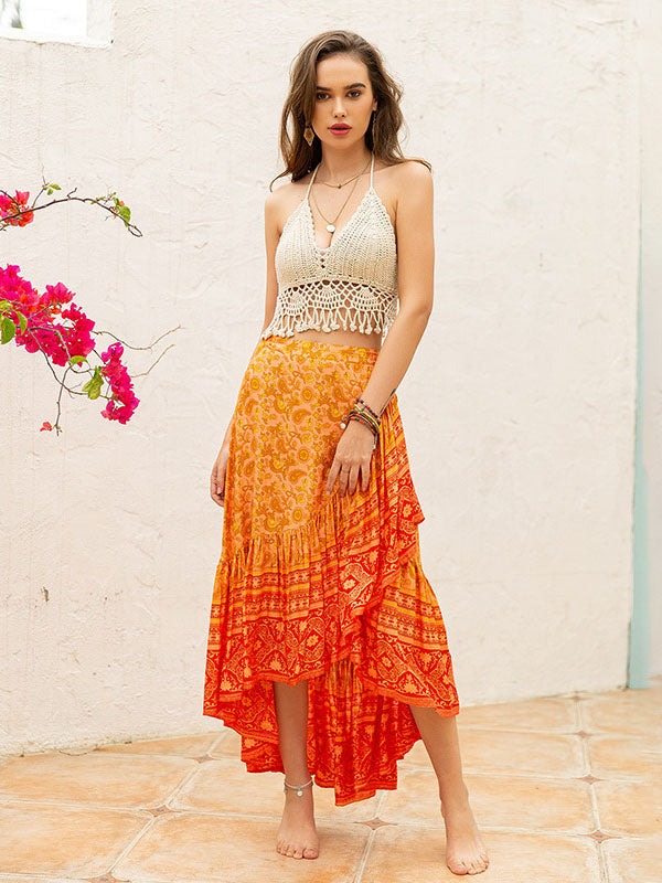 Vacation Loose Irregular Clipping Floral Printed Skirt